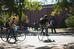 Students biking across campus