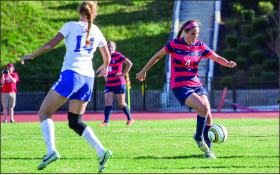 key effort — Forward Geena Swentik provided a spark off the bench in the Lady Flames 1-0 win against the Blue Hose. Photo credit: Leah Stauffer