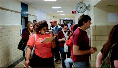Civil right — Before the precinct moved to campus, students stood in long lines to vote. Photo credit: Ruth Bibby