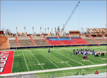 Building the stadium tower. Photo credit: Ruth Bibby