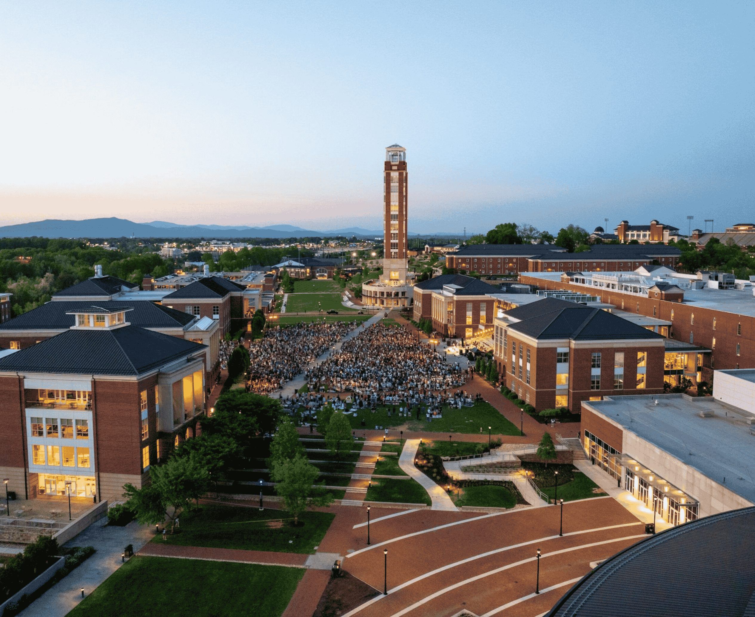Students gather outside on Liberty University's campus