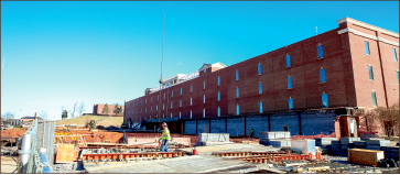 5. Workers tear down DeMoss back hallway for the new Student Center.