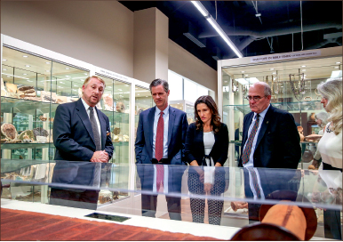 exhibit — Jerry and Becki Falwell and others enjoy a tour of the Liberty Biblical Museum. Photo credit: Leah Seavers