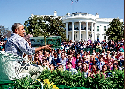 egg roll — Barack Obama read a story to children on White House lawn this past Monday, April 6. Google Images