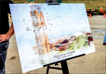 Plans — Layout designs for the anticpated spring 2017 Freedom Tower are displayed. Photo credit: Leah Seavers