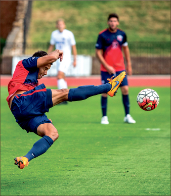 AIRTIME — Flames forward Martin Agredo delivered a stunning scissor kick. Photo credit: Michela Diddle