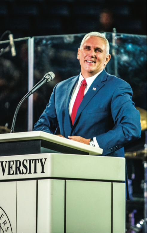 RUNNING MATE — Governor Mike Pence visited Convocation Wednesday, Oct. 12. Photo Credit:  Michela Diddle