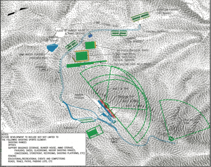 BLUEPRINT — Liberty’s future gun range (map pictured above) will be built next to Camp Hydaway. The plans are tentative and could change over the course of the next few months. Photo Provided
