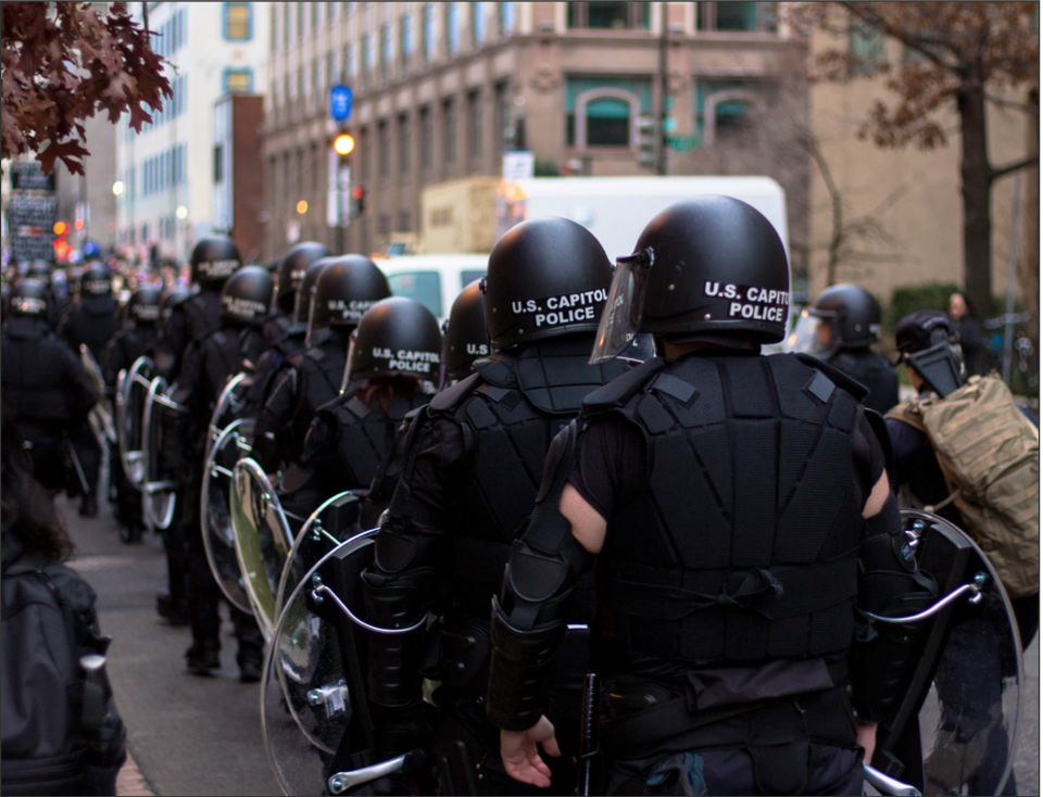 ENFORCEMENTS — The U.S. Capitol Police was called to keep protestors at bay during President Donald Trump’s inauguration ceremony Jan. 20. Photo Credit: Emma Smith