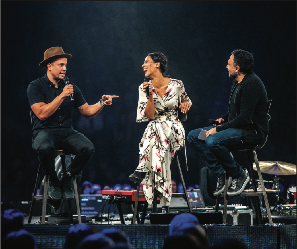 PLAYING IT LOUD — Los Angeles-based singer-songwriter duo Johnnyswim visited Convocation March 24 to discuss their marriage, faith and to perform both on stage and throughout the arena. Photo Credit: Michela Diddle