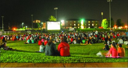 movie night — At least 1,000 students came to watch the baseball-themed movies. Photo credit: Jill Springer