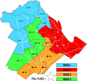Vote — The above voter registration map displays various counties throughout the voting district. Photo credit: Elliot Mosher