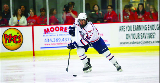 TENACITY — Stephen Bellow (96) gains possession of the puck during a match against the Panthers over the weekend. Photo credit: Courtney Russo