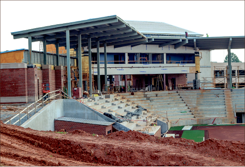 copycat — The softball stadium was modeled after the larger baseball stadium, which sits just a few hundred yards away. Photo credit: Olivia Miorelli