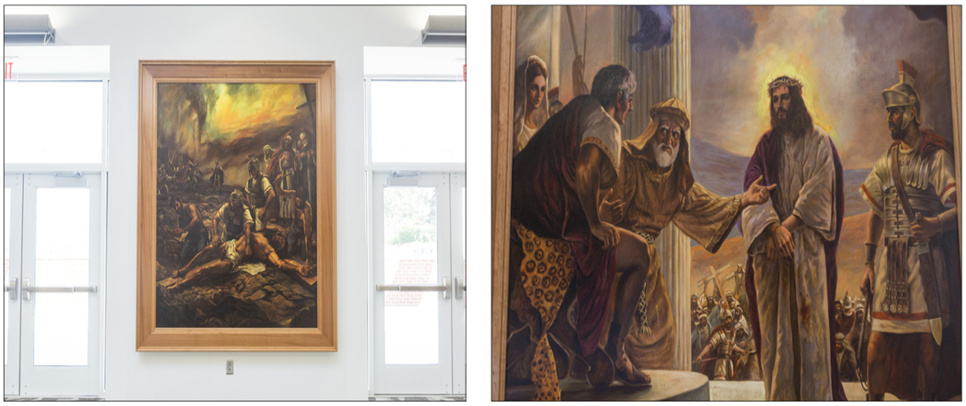 DISPLAY — The collection of paintings depicting Jesus Christ’s life, death and resurrection hang in the Montview Student Union Alumni Ballroom. Photo credit: leah seavers