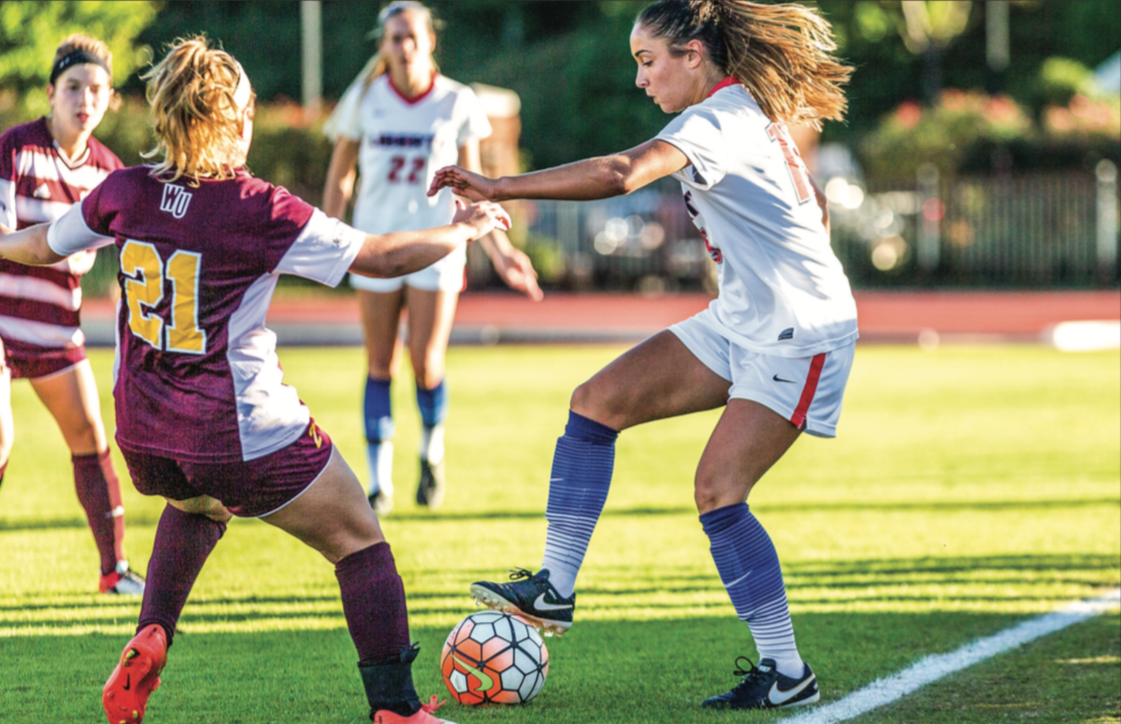 NUTMEG— Sami Santos wiggled her way through the Winthrop defense on her way down the sideline. Photo credit: Kaitlyn Becker Johnson