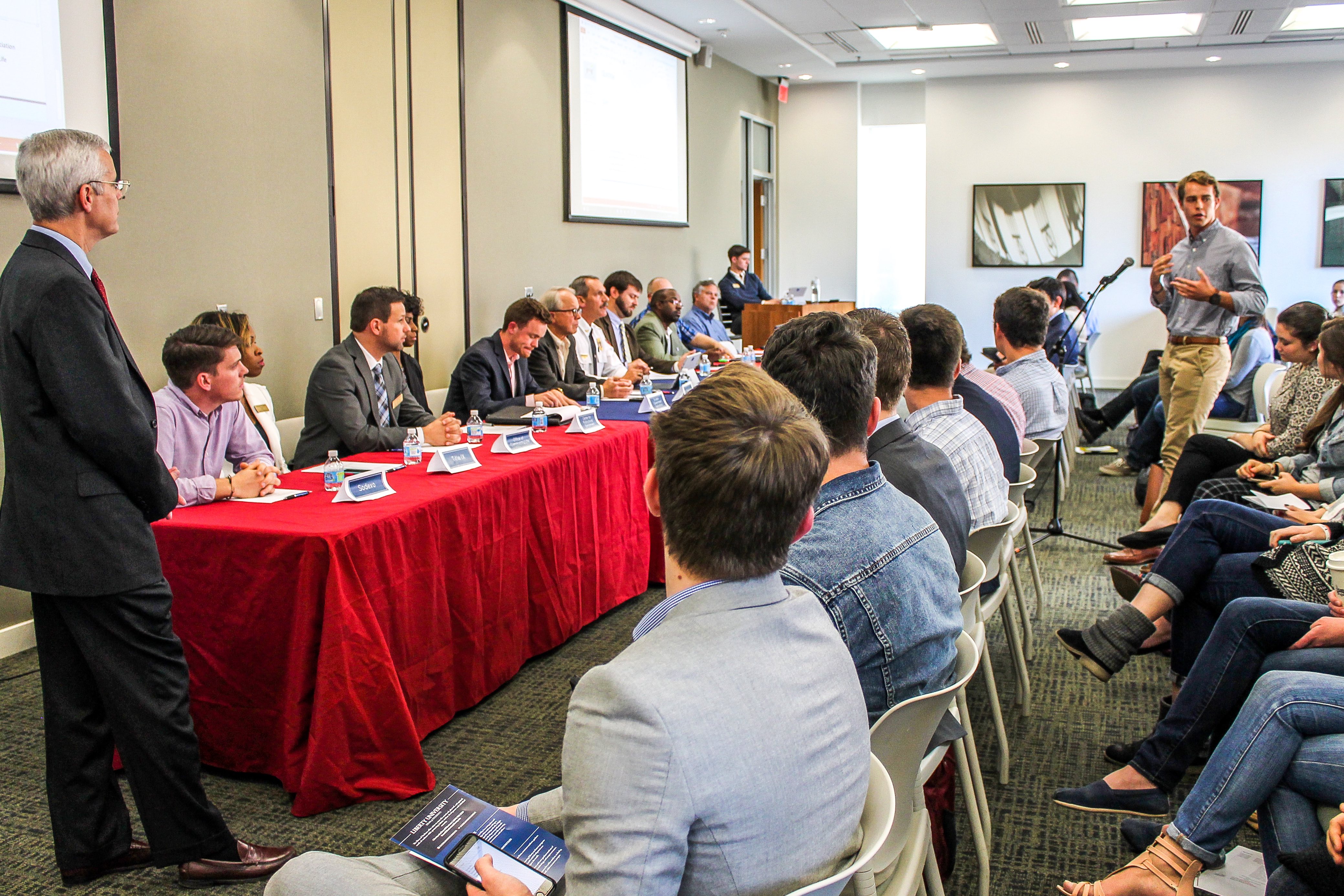 DISCUSSION — Students voiced their opinions and concerns about campus life to Liberty administrators during the SGA town hall meeting Oct. 25. Photo credit: Amber Tiller