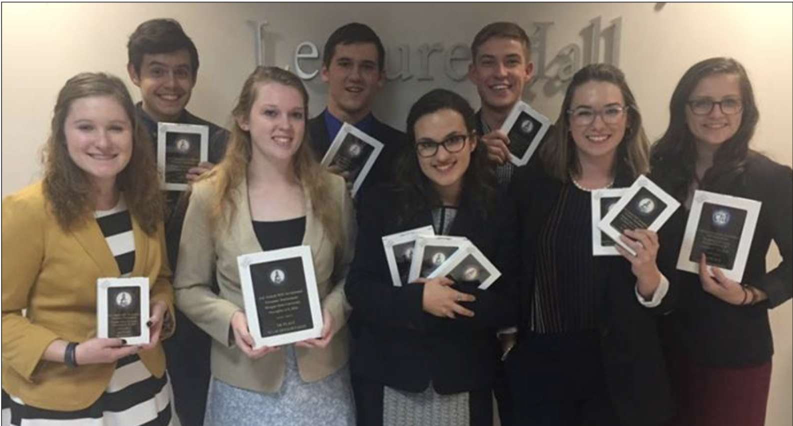 SPEAKING SUCCESS — Members of Liberty’s forensics team already surpassed last year’s performance after winning 10 awards at the National Christian College Forensics Inviational. Photo Provided