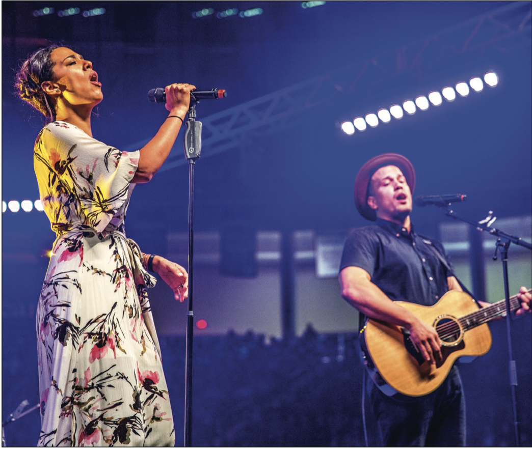 PLAYING IT LOUD — Los Angeles-based singer-songwriter duo Johnnyswim visited Convocation March 24 to discuss their marriage, faith and to perform both on stage and throughout the arena. Photo Credit: Michela Diddle