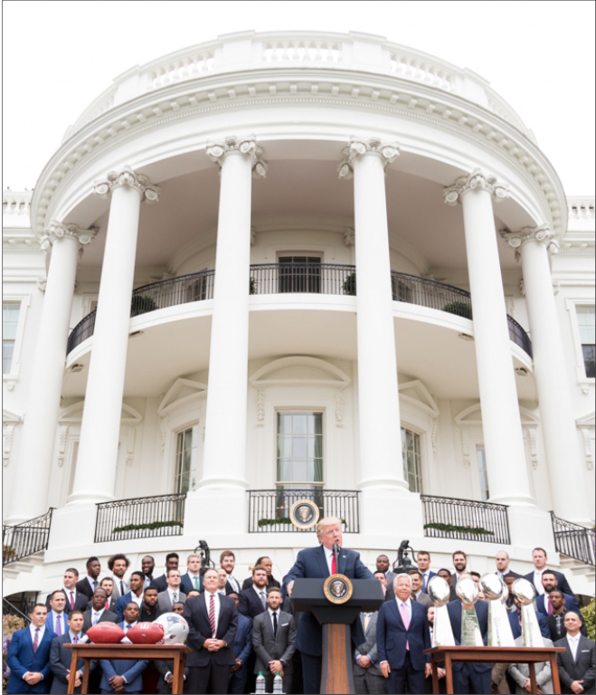 CELEBRATION — Trump welcomes New England Patriots to the White House in honor of their Super Bowl win. Google Images
