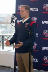 Liberty University President Dondi Costin spoke with media in preparation for the Fiesta Bowl.