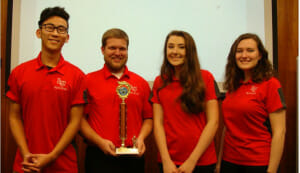 Micah Protzman, Nathan Cook (Captain), Natalie Hathcote, and Miranda Boljat with their third place trophy from the 2018 Early Fall Tournament