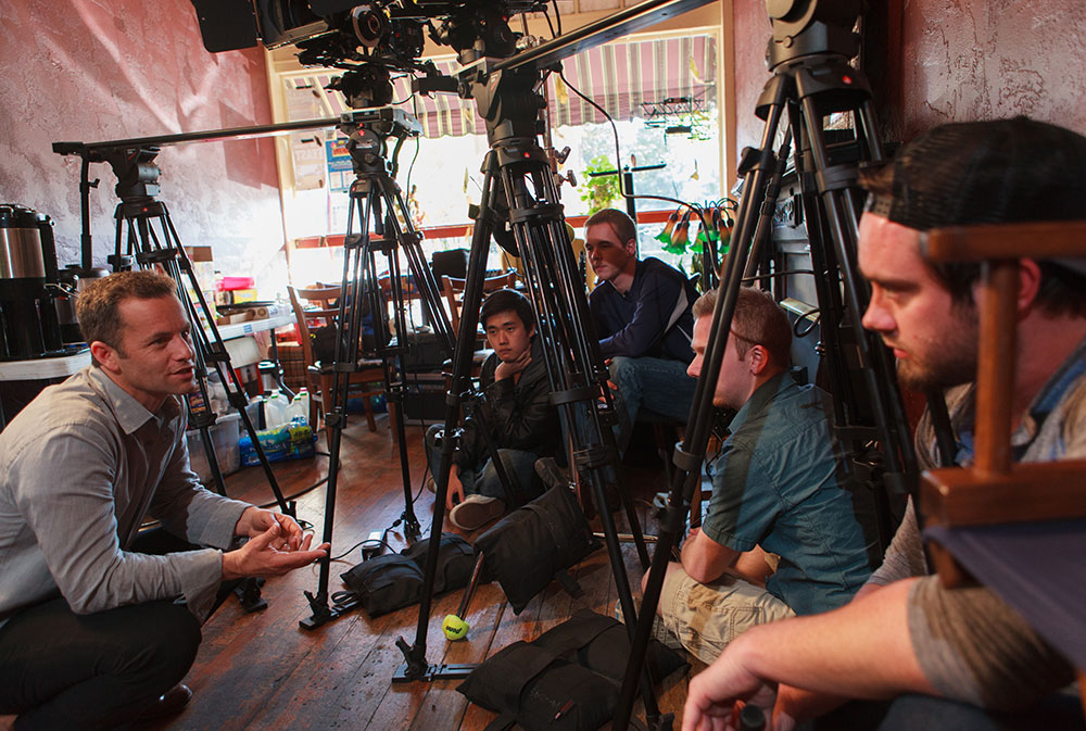 Liberty's cinematic arts students received a visit from Cameron while on set of their own movie in the making in downtown Lynchburg, Va. 