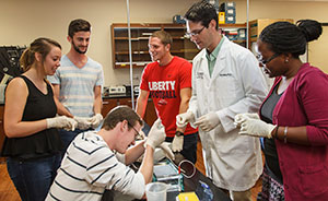 Dr. Gary Isaacs teaches a biology class at Liberty University.