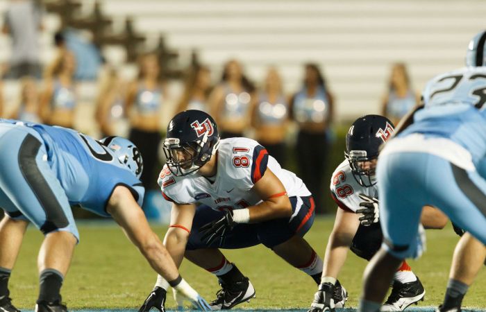 Garrett Long, grandson of Albert Long, is now in his junior year as a tight end for the Flames (#81) and was playing on Kenan field for Liberty’s highly anticipated season opener.