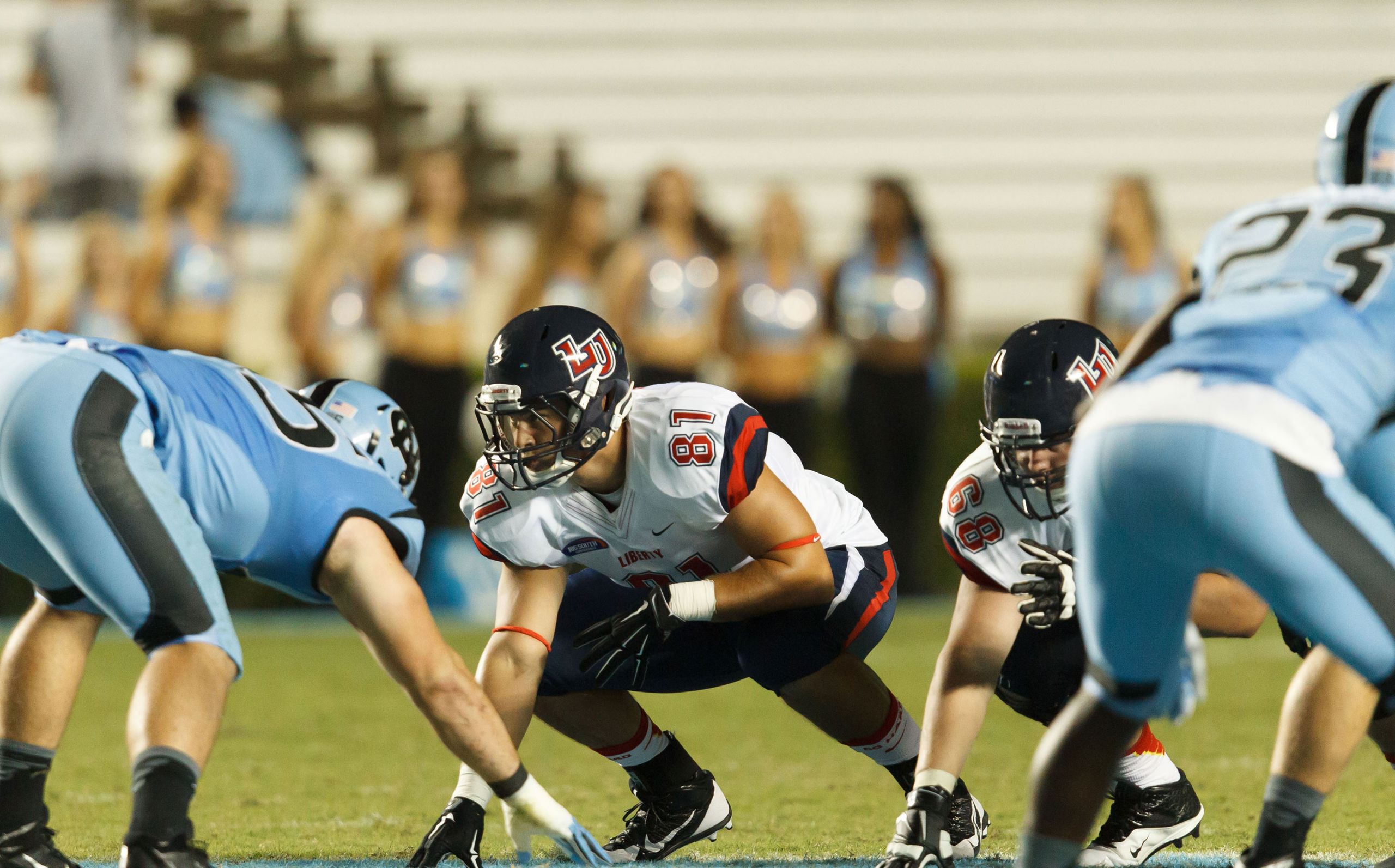 Garrett Long, grandson of Albert Long, is now in his junior year as a tight end for the Flames (#81) and was playing on Kenan field for Liberty’s highly anticipated season opener.