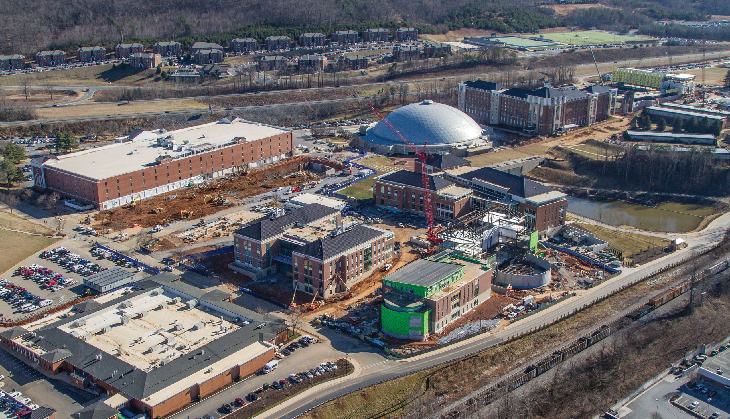 Liberty University's campus with construction projects in full swing.