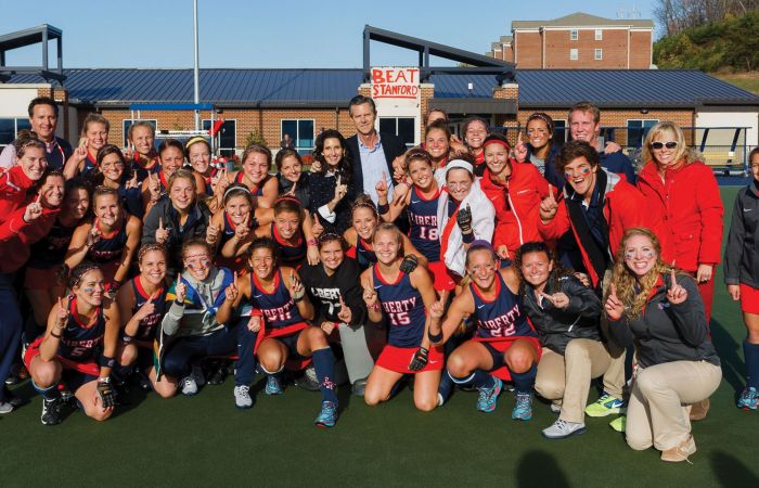 Liberty's Field Hockey team celebrates its first NorPac Championship.