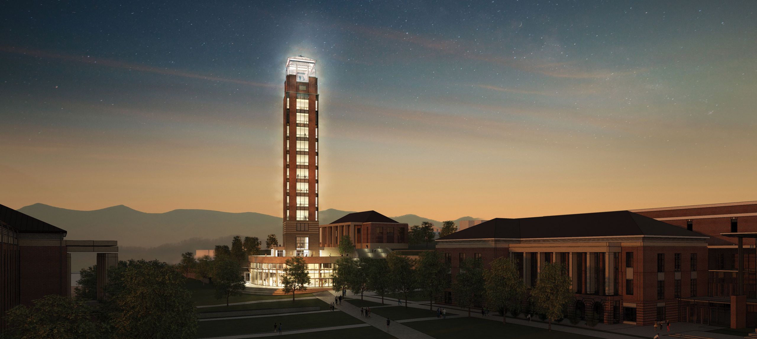 A rendering of Liberty University's forthcoming Independence Tower.