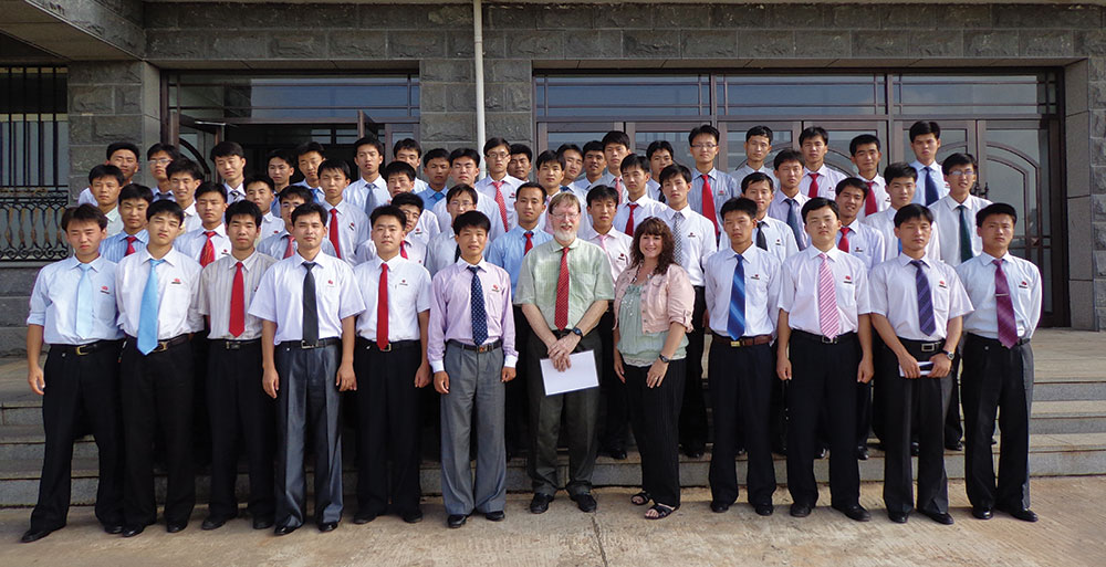 Dr. James Jones and his wife, Victoria, at PUST in North Korea this summer with the first class of students he taught.