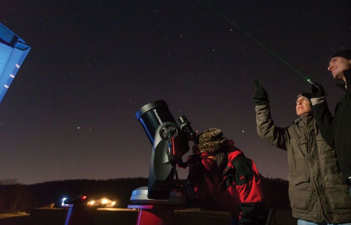 Students and a professor stargaze at Liberty's new Astronomical Observatory.