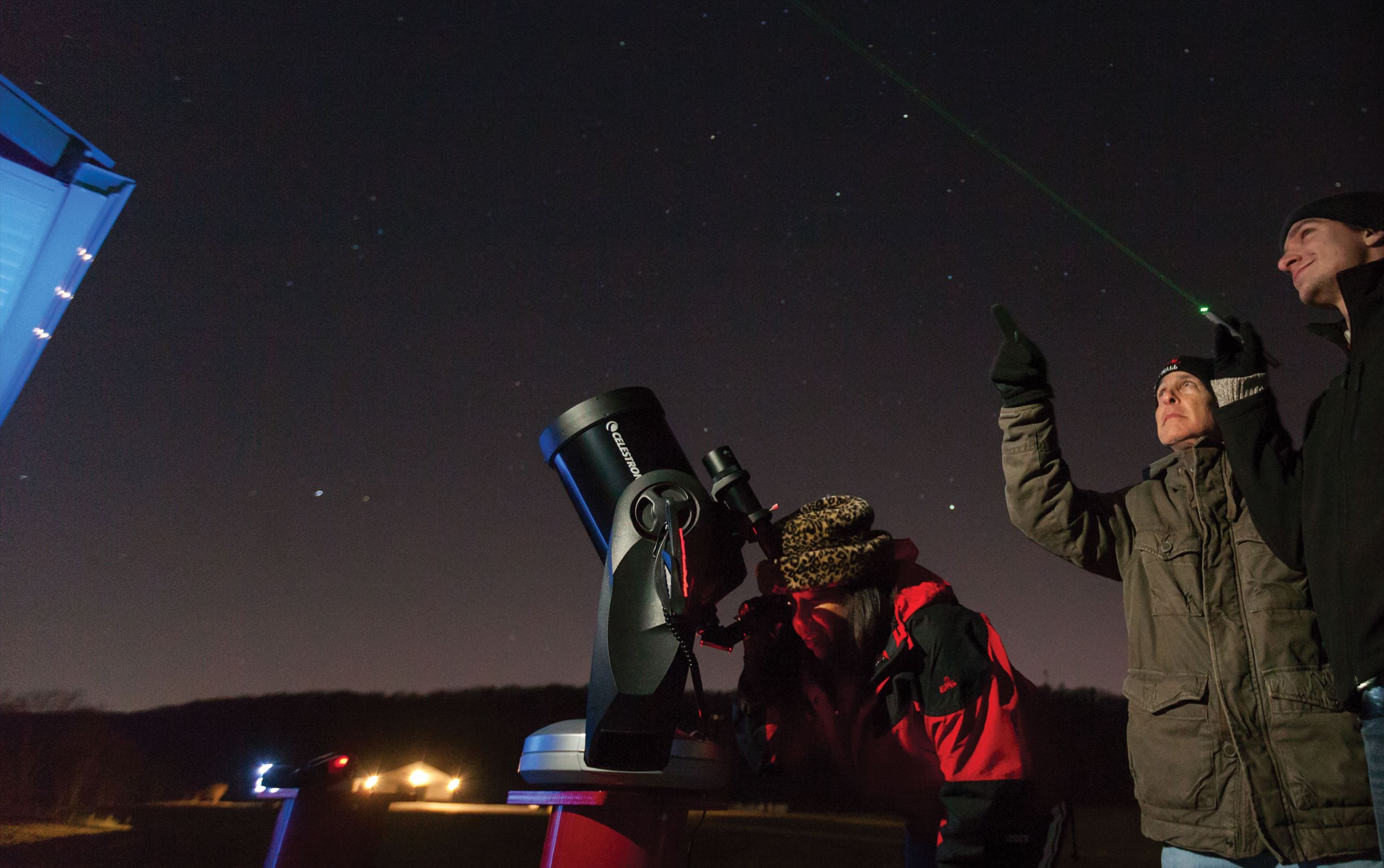 Students and a professor stargaze at Liberty's new Astronomical Observatory.