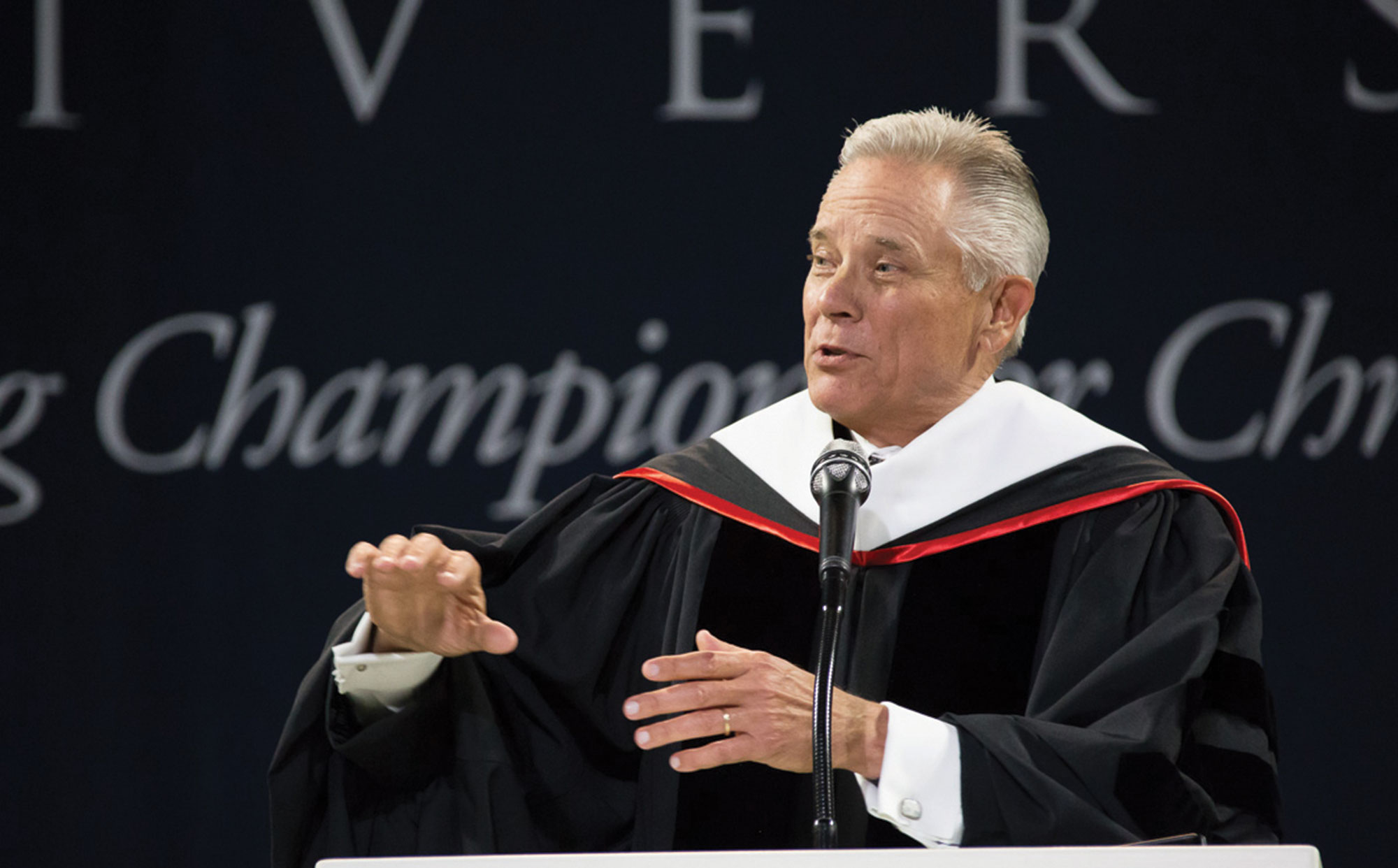 O.S. Hawkins speaks at Liberty University's 42nd Baccalaureate.