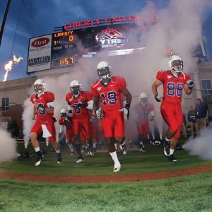 he Liberty Flames take the field at Williams Stadium for one of their seven wins in the 2011 season.