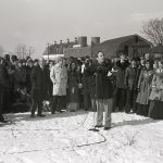 1977 - Chancellor Jerry Falwell, Sr. and 2,500 students, faculty, and administrators stand in the snow for two hours, praying and asking God to provide financial support to build the new campus.