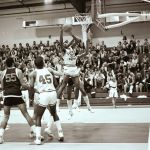 1982 - Liberty Baptist College’s men’s basketball team plays in the Schilling Center, the college’s multipurpose center.