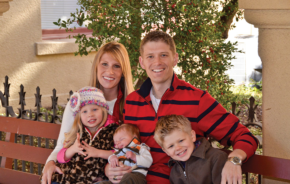 Matt Krause, who recently won the Republican primary for the Texas House of Representatives in District 93, with his wife, Jennie, and children Jeremiah (5), Hannah Sue (3) and James Reagan (6 months).