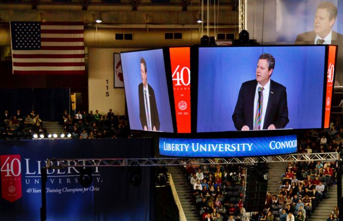Jerry Falwell Jr. speaks during convocation on Feb. 1, 2012.