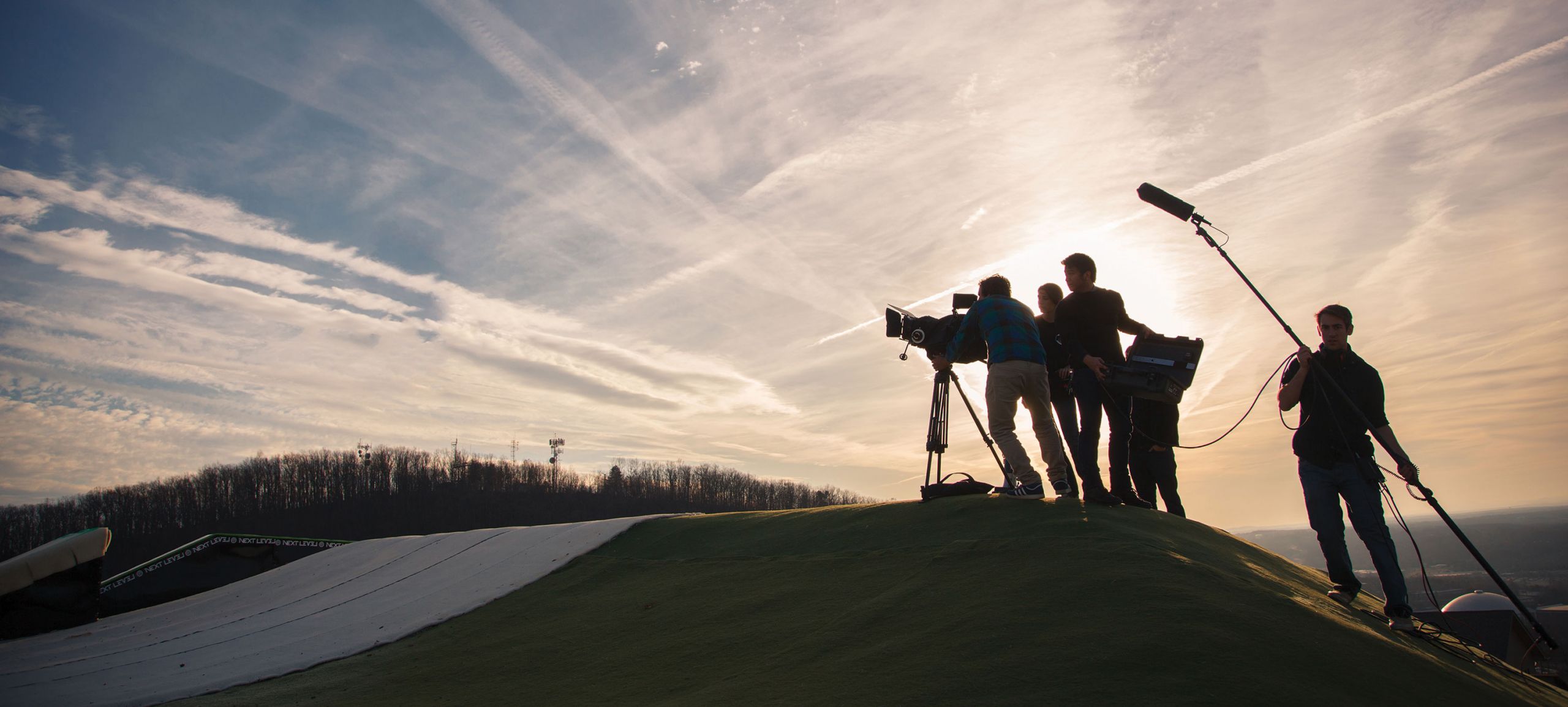 Liberty University film students work on a project at Snowflex.