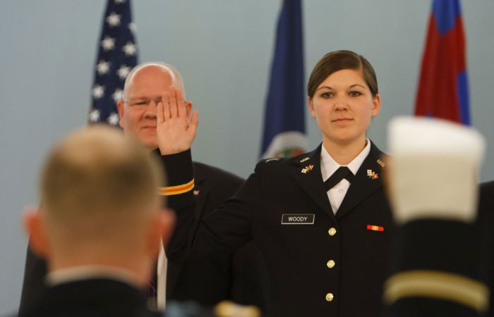 A military graduate is commissioned.