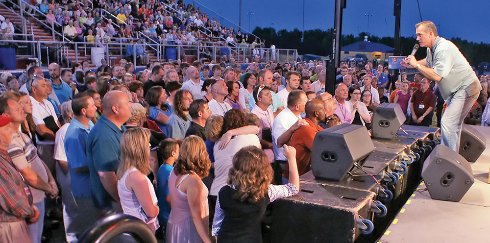 Rick Gage speaks at Go Tell crusade in Conroe, Texas. 