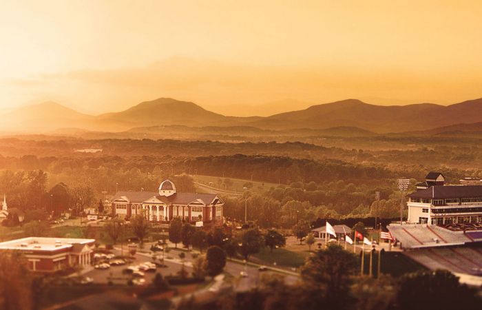 Campus aerial shot at sunset