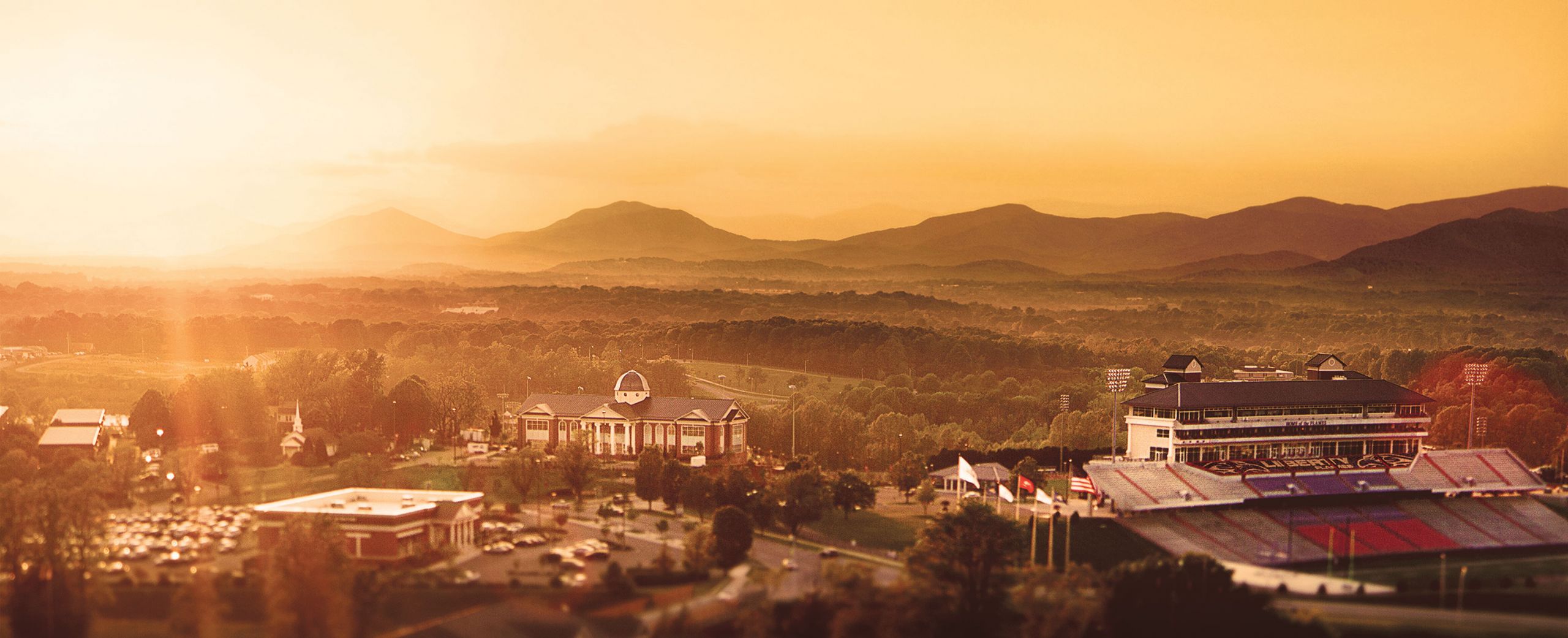 Campus aerial shot at sunset