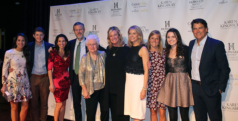 The Falwell family attended the premiere of “The Bridge: Part 2” in Nashville, Tenn. Left to right: Laura and Wesley Falwell, Becki and President Jerry Falwell, Iris Tilley (Becki’s mother), Karen Kingsbury, actress Faith Ford, Sarah Falwell, Caroline Falwell, and actor Ted McGinley.