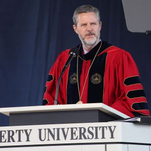 Liberty University President Jerry Falwell addresses the Class of 2016.
