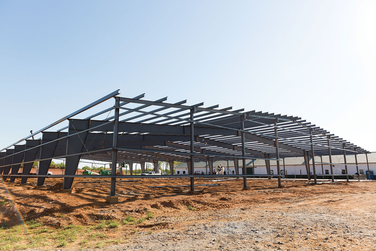 Construction of a steel arena at Liberty's Equestrian Center.